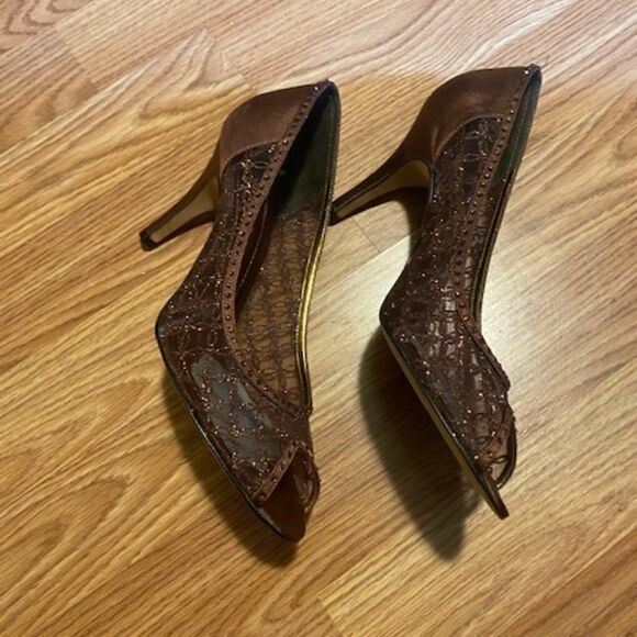 Nina Brown Satin Sparkly heels, size 8 1/2 - Picture 3 of 5